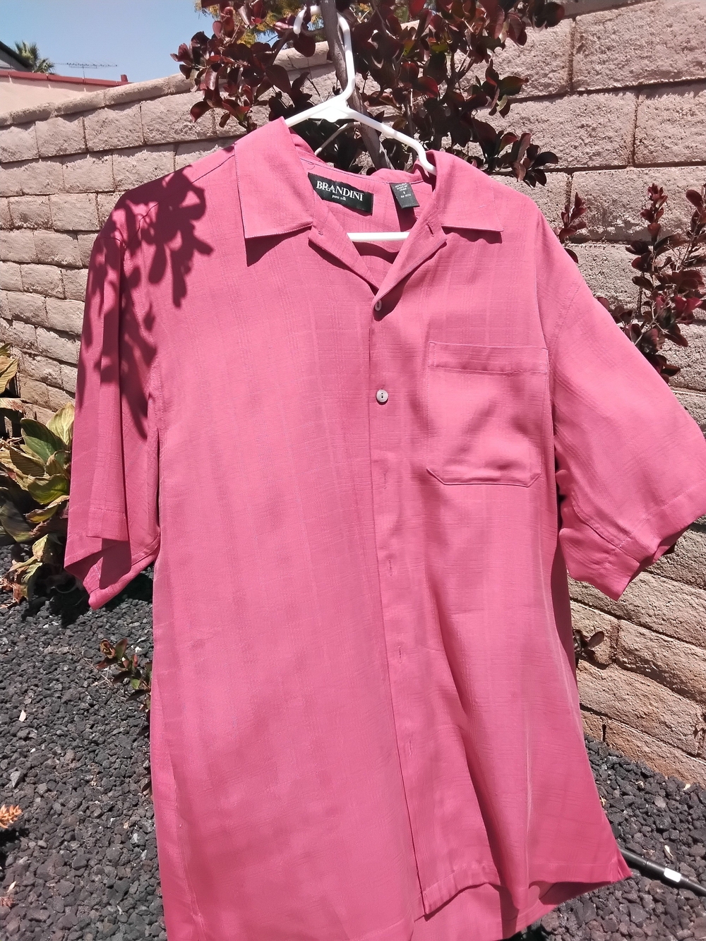 Brandini Men's Pink Short Sleeve Camp Shirt 100% Silk Size S.